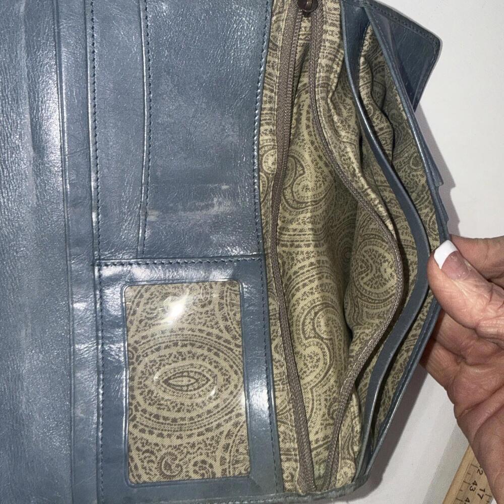 Vintage Y2K Hobo Embossed Leather Teal Carry All Clutch Equestrian Rachel Wallet - Picture 6 of 15